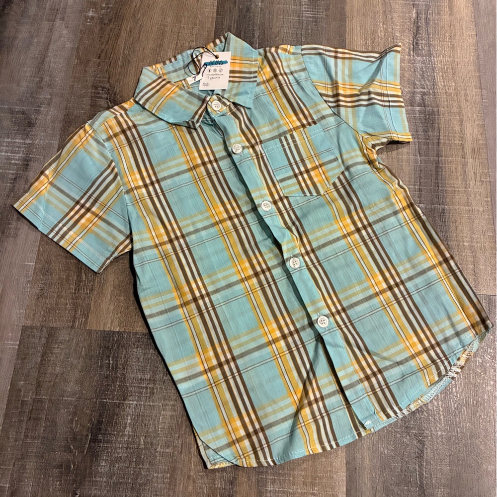Kids Plaid Button-Down Shirt in Blue and Yellow